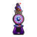 Purple arcade machine with digital display and character illustration on a white background