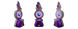 Three identical arcade machines with a colorful design on a white background