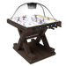 A wooden ICE Super Chexx Premium Bubble Hockey table with a clear dome cover, featuring miniature hockey players and a scoring mechanism.