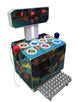 Outdoor electronic arcade game with colorful panels, digital score display, and two hammers on top.