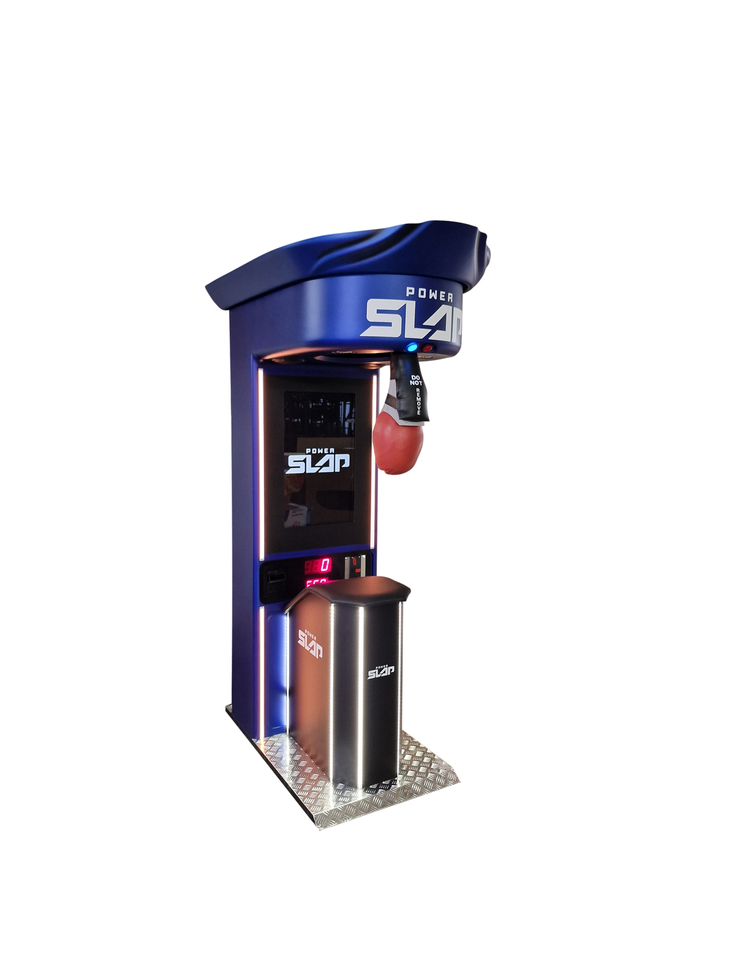 Boxing punching bag machine with digital display on a white background