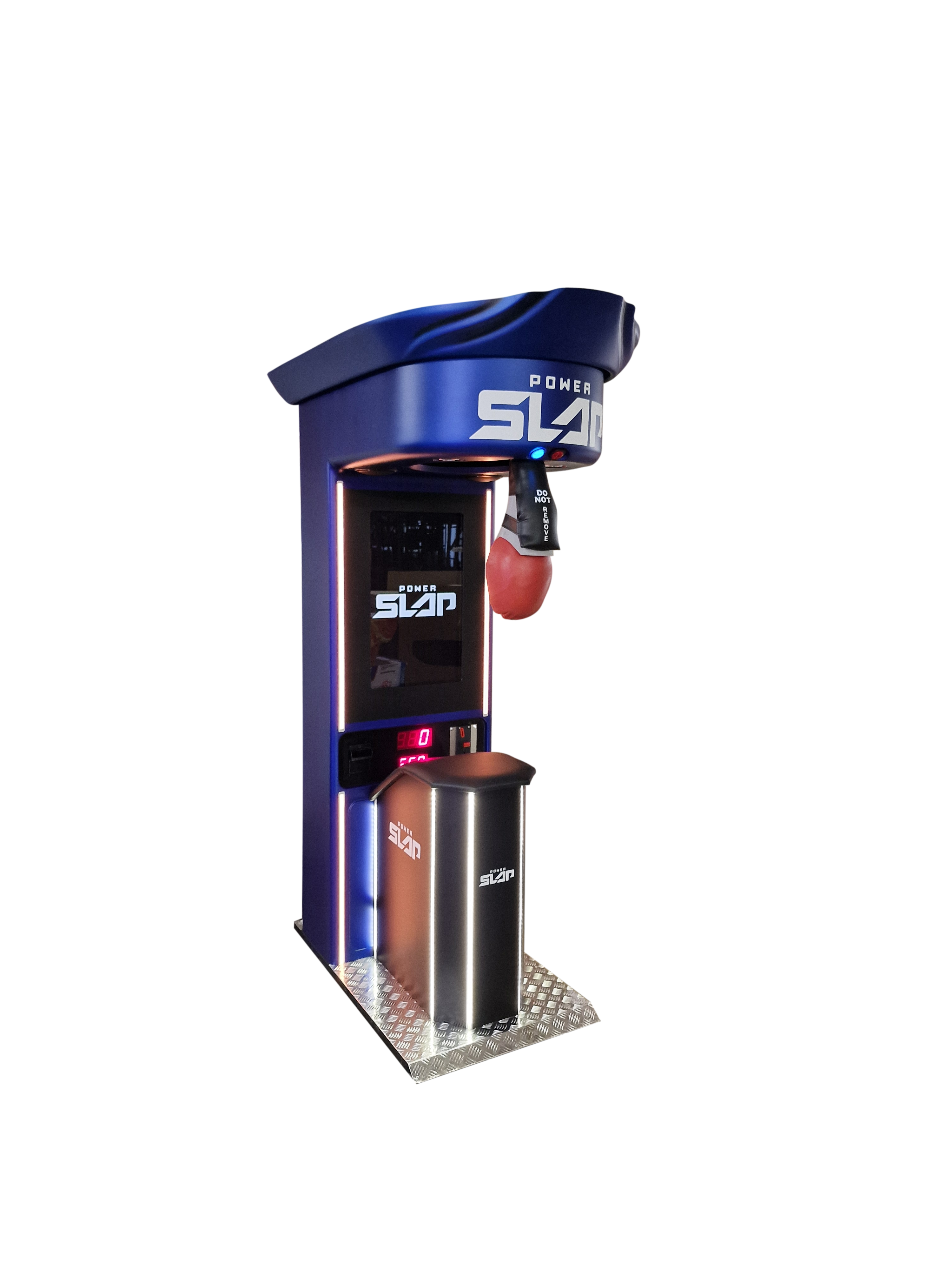 Boxing punching bag machine with digital display on a white background