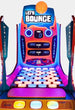 Arcade game machine for 'Let's Bounce' with colorful design, multiple buttons, and a display screen.