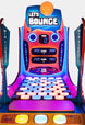 Arcade game machine for 'Let's Bounce' with colorful design, multiple buttons, and a display screen.