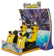 Video game arcade machine with yellow seats and colorful display, featuring Ubisoft branding.