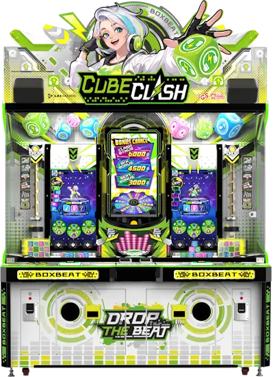 Cube Clash arcade machine with colorful design and character illustration