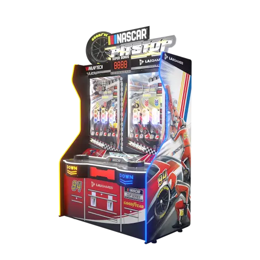 NASCAR Fast Lap arcade game with colorful design on a white background