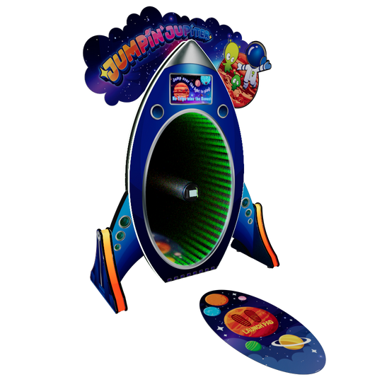 Toy rocket with space-themed design on a white background