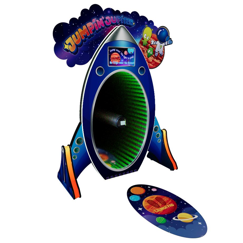 Toy rocket with space-themed design on a white background