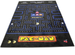 An area rug featuring the iconic Pac-Man game maze pattern with Pac-Man and the ghosts on a black background.