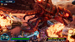 Violent scene from a video game with a large creature and explosions in an urban setting.
