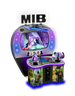A Sega Men in Black 2 Player video arcade cabinet featuring a retro-futuristic design with a chrome UFO billboard, animated LEDs, and a 55" HD LED screen displaying the game.