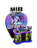 A Sega Men in Black 2 Player video arcade cabinet featuring a retro-futuristic design with a chrome UFO billboard, animated LEDs, and a 55" HD LED screen displaying the game.