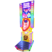 Colorful ticket vending machine with cartoon character and colorful design on a white background