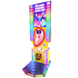 Colorful ticket vending machine with cartoon character and colorful design on a white background