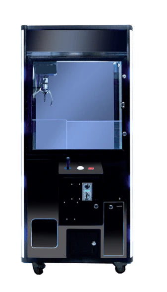 Black gaming console cabinet with a screen on a white background