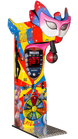 A colorful upright boxing arcade machine with a mask design on top and digital score display.