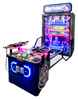 Colorful arcade game machine with bright lights on a white background