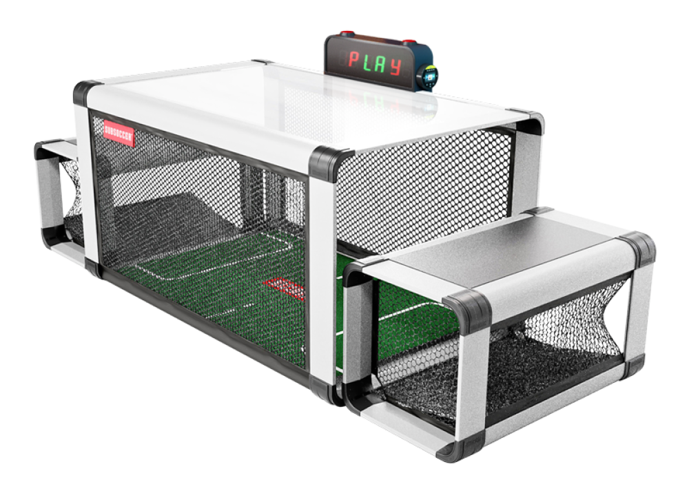 Pet playpen with a football field design and 'Play' button on a white background