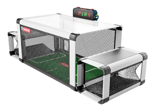 Pet playpen with a football field design and 'Play' button on a white background
