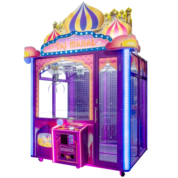 Colorful claw machine with 'Taj Mahal' branding on a white background